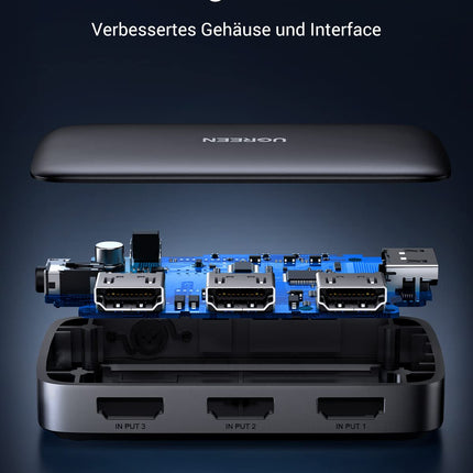 UGREEN HDMI 1.4 lüliti 4K 3 sisse 1 väljundiga HDMI jaotur HDMI jaotur kaugjuhtimispult HDMI lüliti toetab 4K, 3D ja HDR-i teleripulga, teleri, arvuti, mängukonsooli, lüliti, PS5/4, Xboxi ja Blu-Ray mängija jaoks.