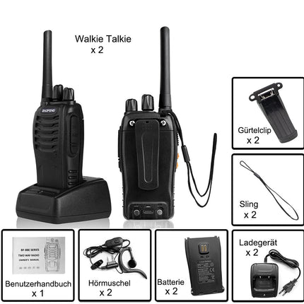 Baofeng Walkie Talkie PMR446 kahesuunaline raadiosaatja, professionaalne 16 kanaliga intercom, 2-osaline laetav saatja-vastuvõtja komplekt kõrvaklappide ja LED-valgusega