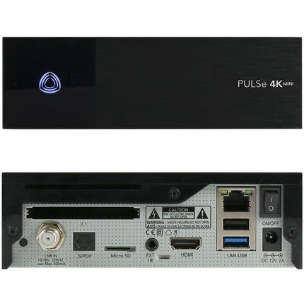AB PULSe 4K Mini SE UHD satelliitvastuvõtja HDMI-kaabliga, mitmikkäivituse funktsioon E2 Linux OS-iga, DVB-S2X satelliittuuner, Ultra HD 4K eraldusvõime HDR10 toega, CI, CA, MicroSD pesa, LAN
