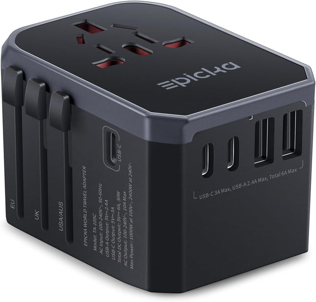 EPICKA ülemaailmne reisiadapter, universaalne reisipistiku adapter 30W, rahvusvaheline pistikupesa adapter 3 USB-C ja 2 USB-A pistikuga, reisiadapter Saksamaa, USA, Ühendkuningriigi, Jaapani, Tai ja Austraalia jaoks TA-105C