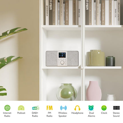 MangoKit SR20 stereo WiFi internetiraadio DAB/DAB+ digitaalraadioga, taskuhäälingumängija, nutikad raadiod Bluetoothiga, FM-raadio, köögiraadio vooluvõrgust ja akutoitega, värviline ekraan, topeltäratus - pähklipuu