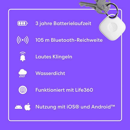Tile by Life360 Mate (2024) – Bluetooth-jälgija, võtme- ja esemeleidja võtmete, kottide ja muu jaoks. Telefonileidja. iOS-i ja Androidi ühilduv. Telefonileidja. 1 tk pakk (valge)
