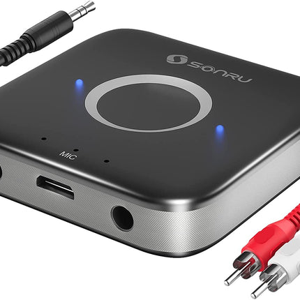 Aux Bluetooth 5.3 adapter stereosüsteemile, SONRU Bluetooth-vastuvõtja heliadapter koos Aux 3,5 mm RCA-kaabliga, kahe AUX-väljundiga autoraadio koduse stereosüsteemi jaoks