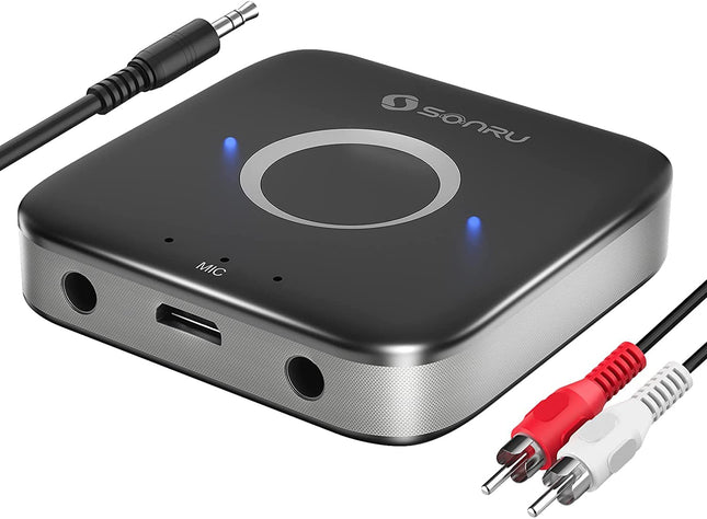 Aux Bluetooth 5.3 adapter stereosüsteemile, SONRU Bluetooth-vastuvõtja heliadapter koos Aux 3,5 mm RCA-kaabliga, kahe AUX-väljundiga autoraadio koduse stereosüsteemi jaoks