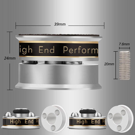 YuanYong 4 tk 39x24mm kõlari isolatsioonijalad HiFi kõlari naelad padjad isolatsioonijalad subwooferi naelad helivõimendi jalad tipptasemel kõlaritele CD/DVD-mängija läbimõõt (hõbedane)