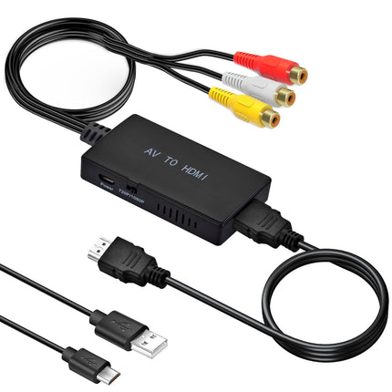 Amtake RCA to HDMI, 1080P AV to HDMI Adapter, Cinch to HDMI Adapter with HDMI Cable for PS2/PS3/Xbox/SNES/N64/STB/VHS/VCR Video Recorder DVD, Supports PAL/NTSC