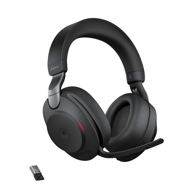 Jabra Evolve2 85 juhtmevabad arvutipeakomplektid – mürasummutavad Microsoft Teamsi sertifitseeritud stereokõrvaklapid pika tööeaga akuga – USB-A Bluetooth-adapter – must