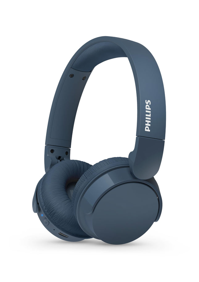 PHILIPS TAH4209BL kerged kõrvapealsed juhtmevabad Bluetooth-kõrvaklapid passiivse müraisolatsiooniga – 55 tundi mänguaega, selged kõned, dünaamiline bass, 2 tundi USB-C laadimist – sinised