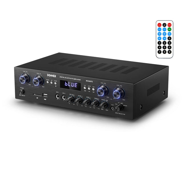 Helivõimendi Bluetooth 5.0, Donner 440W helivõimendi 4 kanaliga, stereovastuvõtja USB, SD, FM, 2 mikrofonisisendit Echo, RCA, LED, stuudio, kodukino jaoks, MAMP5