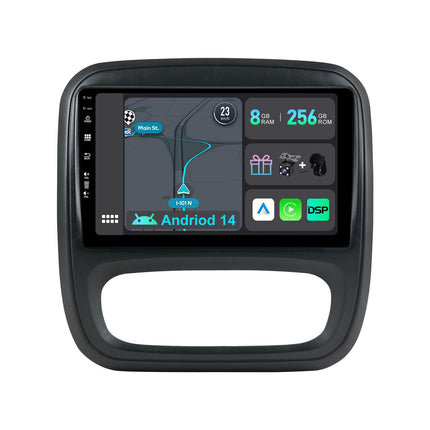 YUNTX [8GB+256GB] Android 14 autoraadio Renault Trafic/Opel Vivaro (2014-2021) jaoks - [Integreeritud CarPlay/Android Auto/DSP/GPS] - 9” IPS puuteekraan - kaamera+mikrofon - DAB/peegliühendus/Bluetooth 5.0/AHD/360 kaamera