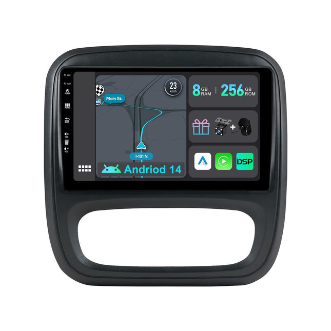 YUNTX [8GB+256GB] Android 14 autoraadio Renault Trafic/Opel Vivaro (2014-2021) jaoks - [Integreeritud CarPlay/Android Auto/DSP/GPS] - 9” IPS puuteekraan - kaamera+mikrofon - DAB/peegliühendus/Bluetooth 5.0/AHD/360 kaamera