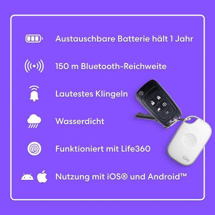Tile by Life360 Pro (2024) – võimas Bluetooth-jälgija, võtme- ja esemeotsija võtmete, kottide ja muu jaoks. Ühildub iOS-i ja Androidiga. Telefoniotsija. 4 tk pakis (must/valge).