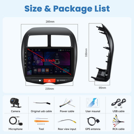 OiLiehu 4+64G Android 13 topelt-Din raadio CarPlay Android Auto Mitsubishi ASX 1/Peugeot 4008/Citroen C4 autoraadio ekraaniga 10,1-tolline autoraadio Bluetooth FM RDS GPS WiFi SWC + tahavaatekaamera