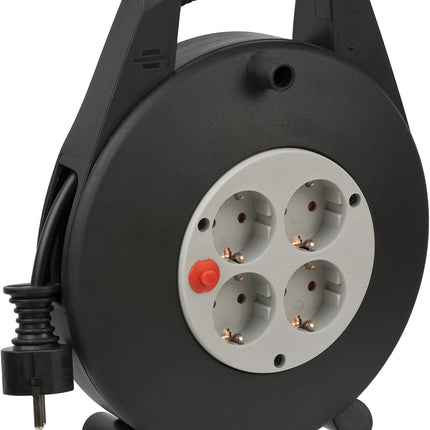 Brennenstuhl Vario Line kaablikarp 4-suunaline/minikaablirull (10m kaabel, valmistatud Saksamaal) must/hall