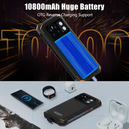 HOTWAV Cyber ​​​​13 2025 lepinguta õuetelefon Android 14, 10800mAh, 16GB+128GB/1TB TF õuenutitelefon, 6.6” DH+ 90Hz, 64MP+16MP ehitusplatsi telefon, Face ID/NFC/OTG must