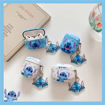 Folaxshoo Compatible with AirPods Pro 2nd/1st Generation Cute Cartoon Funny Case Cover with Cleaner Kit (Blue Stitch)