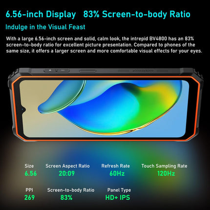 Blackview IP68 lukustamata välitelefon BV4800, 6GB+64GB (1TB laienduskaart), 6.56'' HD+ 120Hz, ArcSoft® 13MP+5MP, Android 13 kahe SIM-kaardiga veekindel nutitelefon, sõrmejäljelugeja, GPS, NFC must