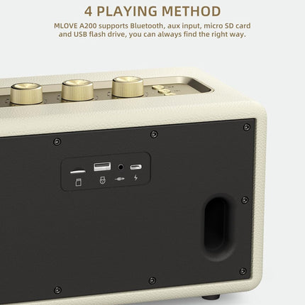 MLOVE A200 Portable Bluetooth Speaker with Aux Input, Micro SD Card Slot, USB Port, Powerful Bass Subwoofer, TWS Pairing, Long Battery Life, and 80W Peak Power (White)