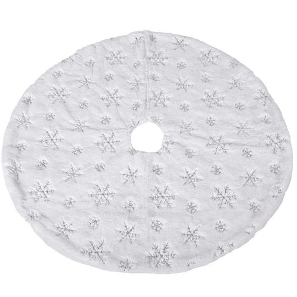 BAKAJI Christmas tree rug, diameter 78 cm, made of soft plush, white, snow effect with snowflake decoration, Christmas decoration (silver)