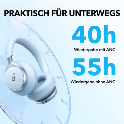 Soundcore by Anker, Space One juhtmevabad kõrvaklapid Bluetooth-kõrvaklapid, aktiivne mürasummutus, 2X tugevam häälesummutus, 40 tundi taasesitust, rakendus, kõrglahutusega heli, Bluetooth 5.3 (taevasinine)