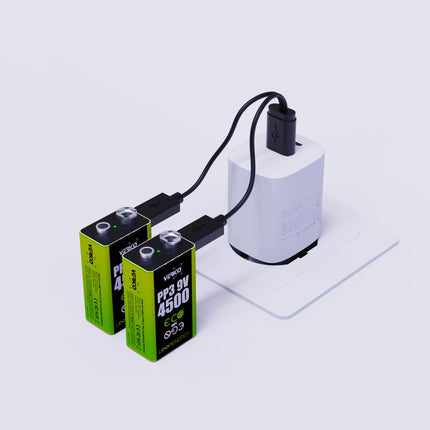 VERICO LoopEnergy 9V Block 4-pack, PP3, 4500 mWh, Rechargeable USB-C Battery, Li-Ion Battery, 2 x Charging Cables USB Type A to 2 x Type C
