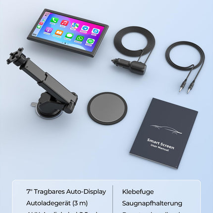 Krunia 7" Wireless Portable 60FPS Car Play Display for Apple CarPlay &amp; Android Auto, Portrait and Landscape Mode, Mirror Link, Bluetooth, Voice Control, GPS Navigation, Optional Rear View Camera Possible