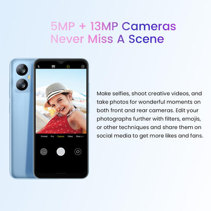 Blackview A52(64GB) Unlocked Mobile Phone, 3GB 64GB (1TB External SD), 6.5'' Waterdrop Screen, 13MP+5MP, Dual-SIM Android 12 Smartphone, 5180mAh Battery, Face Unlock &amp; Fingerprint Blue