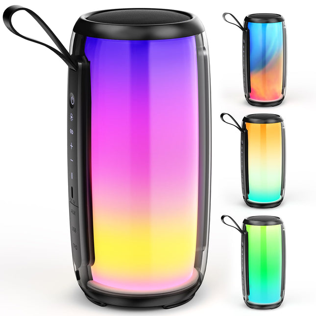 Tisco Portable Bluetooth Speaker with LED Light - Waterproof Music Box Bluetooth 5.3, Loud HD Stereo Sound, Powerful Bass, TF Card/USB/AUX Support, Suitable for Outdoor/Party/Travel