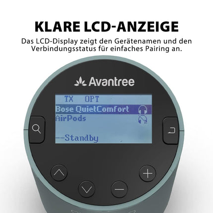 Avantree Orbit Pro - Bluetooth-heli saatja telerile optilise või AUX-heli väljundiga (sh nutitelerid), ruumiline heli, lihtne helitugevuse reguleerimine AirPodidele ja teistele kõrvaklappidele