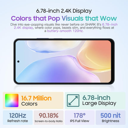 Blackview Shark 8 Smartphone Unlocked, 16GB+256GB, 6.78" FHD+ 120Hz, 64MP+13MP Camera, 33W Fast Charging, Three Card Slots, Android 13 Mobile Phone, Smart-K Box Speaker, GPS NFC Black