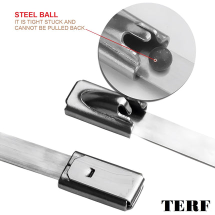 TERF® Stainless Steel Cable Ties, 200 mm x 7.9 mm, Heavy-Duty, Marine-Grade 316 Steel Ties, Secure and Self-Closing, for Indoor and Outdoor Use, Home, Office, Workshop, 20 Pack