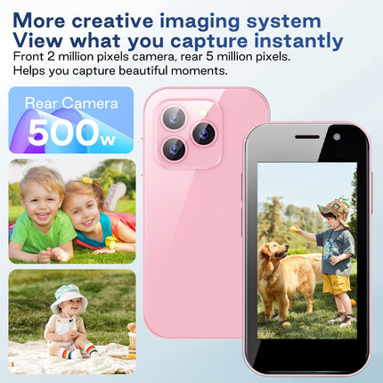 ZOKOE mini mobiiltelefon lastele 3-tolline ekraan 2000 mAh 3 GB RAM 64 GB ROM 2.0 + 5.0 MP näotuvastus 4G lepinguta telefon (roosa, 3 GB + 64 GB)