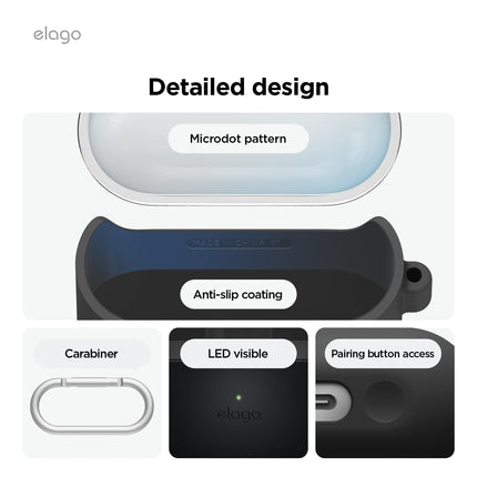 elago Compatible with Samsung Galaxy Buds 3 Case &amp; Galaxy Buds 3 Pro Case, Duo Case with Carabiner, Premium Silicone + TPU Case, Wireless Charging, Earphone Accessories, for Men, for Women (Black)