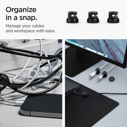 Spigeni kaablihoidja magnetiline kaablihoidja, kaabliklambrite korraldajakomplekt autole, lauale, toitejuhtmele, USB-C kaablile, laadimiskaablile ja HDMI/LAN/Lightning kaablitele jne, 【3 tk pakis】 Kaablihaldus