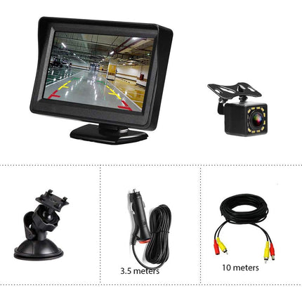 Hodozzy auto tahavaatekaamera öise nägemisega, 12 LED veekindel tagurdussüsteem + 4,3" LCD automonitor, tagurduskaamerad autodele, maasturitele, kaubikutele, pikapidele ja veoautodele