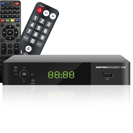 Diprogress DVB-T2 Hevc 10-bitine DPT207HD dekooder kahe 2-in-1 kaugjuhtimispuldiga