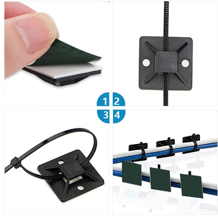Oksdown 100 pieces cable ties black 350×4.8mm long nylon plastic large cable zip ties 60 pieces strong mounting base adhesive base screw base 25 x 25 mm cable ties set cable strap cable management
