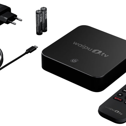 waipu.tv Box | Includes remote control with illumination | TV via Wi-Fi | LAN | HDMI | 4K | HDR10+ | Dolby Vision | Dolby Atmos | Voucher for 3 months of 300 TV channels &amp; 40,000 films &amp; series