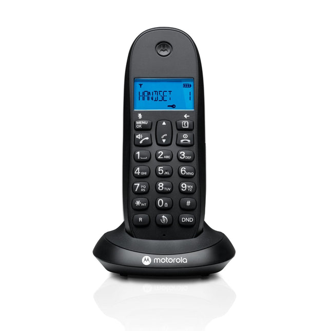 Motorola C1001CB+ – digitaalne DECT juhtmeta telefon – kõnede blokeerimise režiim, helistaja ID, valjuhääldi, 50 numbrit mahutav telefoniraamat, taustvalgustusega ekraan – must