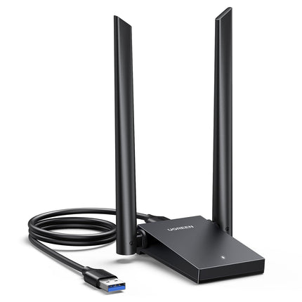 UGREEN AX1800 USB WLAN-i mälupulga adapter WiFi 6 USB 3.0 adapter arvutile. Kahe 5dBi WLAN-antenniga sisseehitatud draiver, superseina läbitungivus ja kahe sagedusalaga (5GHz/2.4GHz) Windows 10/11 jaoks.