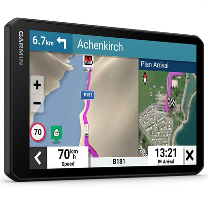 Garmin CamperCam 795 MT-D EU – integreeritud armatuurlaua kaamera, kokkupõrkehoiatuse ja sõidurajalt lahkumise hoiatusega navigatsiooniseade matkaautodele/haagissuvilatele, sh 3D-kaardid Euroopa ja Lõuna-Aafrika jaoks ning juhiabisüsteemid.