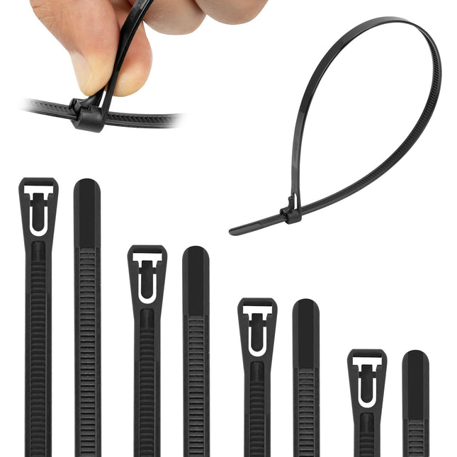 Armpow 100 Pack 7.6mm x 450mm Cable Ties Reusable UV-Resistant Strong Nylon Releasable Cable Ties with 50kg Tensile Strength (Black)