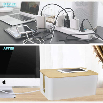 Powerking Cable Management Box, Wood Grain Cable Organizer For Cable and Cord Management, Storage and Holder to Cover and Hide Power Strips and Cables