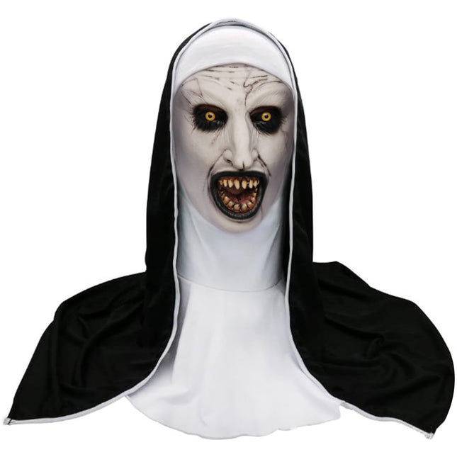 MXJFYY hirmutavad halloweeni maskid, jube nunna mask, halloweeni nunna cosplay hirmutav lateksist õudusmask pearätiga täiskasvanutele halloweeni cosplay kostüümipeo rekvisiidid