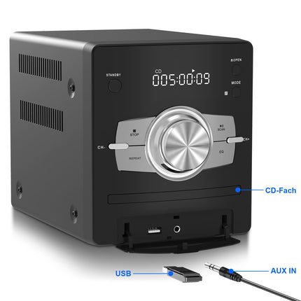 Compact CD Stereo System Mini Component 30W RMS CD Player FM/Bluetooth Compatible/USB/AUX/Remote Control/Headphone Jack Compatible with High-Resolution Sound Source