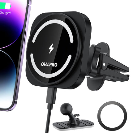 OHLPRO autotelefoni hoidik laadimisfunktsiooniga, Magsafe autokinnituse ja iPhone 16/16 Pro/16 Pro Maxi ning 15/14/13/12 seeria jaoks, 360° pööratav ülitugev magnet sobib enamikele sõidukitele