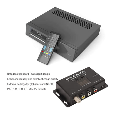 RF-modulaator, professionaalne PAL NTSC AV-RF-modulaatori muundur IR-kordajaga digiboksi, DVR-i ja DVD-mängija jaoks