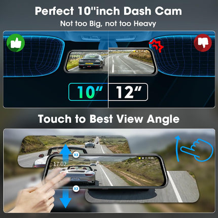 Jansite Mirror Dashcam with Rear View Camera 10'' Touch Screen FHD 1080P Car Camera Rear View Camera Mirror with 10 Meter Cable, Dashcam Mirror with 170° Wide Angle Night Vision Wide Angle G-Sensor