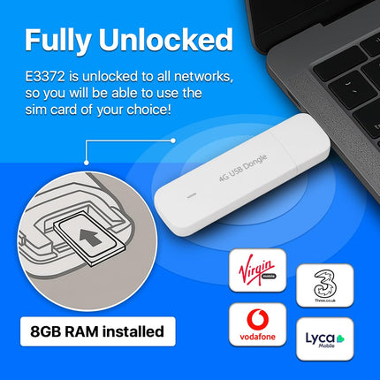 Huawei 4G USB võrguadapter - 150 Mbps traadita ühendus (E3372) valge
