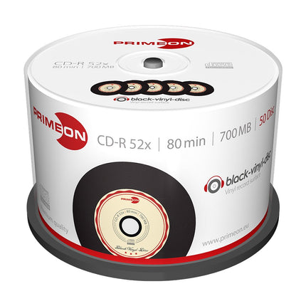 Primeon CD-R 80Min/700MB/52x Cakebox (50 plaati), must vinüülplaat Surface, must, beež, punane, 700 MB